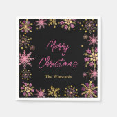 金ゴールドとピンクの雪の結晶クリスマスパーティー スタンダードカクテルナプキン (正面)