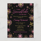 金ゴールドとピンクの雪片の冬の赤ちゃんシャワー ポストカード (正面)