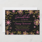 金ゴールドとピンクの雪片の冬の赤ちゃんシャワー 招待状 (正面)