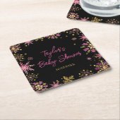 金ゴールドとピンクの雪片ベビーシャワー スクエアペーパーコースター (アングル)
