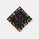 金ゴールドとピンクの雪片ベビーシャワー スタンダードカクテルナプキン (角)