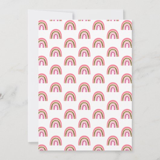 金ゴールドとピンクグリッターかわいい虹の赤ちゃんシャワー 招待状 (裏面)