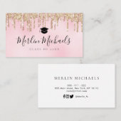 金ゴールドとピンクグリッターの卒業証明書の名刺 名刺 (正面/裏面)