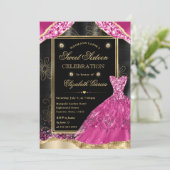 金ゴールドとピンクグリッタードレスSweet sixteen 招待状 (スタンド正面)