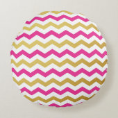 金ゴールドとピンクシェブロンパターン丸枕 ラウンドクッション (正面)