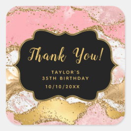 金ゴールドとピンクシークンズアゲイト誕生日ありがとう スクエアシール