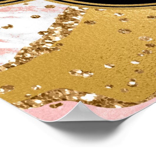 金ゴールドとピンクシークンズアゲイト誕生日へようこそ ポスター (角)