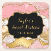 金ゴールドとピンクシークンズアゲイトSweet sixteen スクエアペーパーコースター (正面)