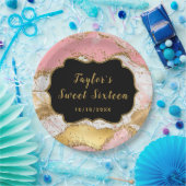 金ゴールドとピンクシークンズアゲイトSweet sixteen ペーパープレート (パーティー)
