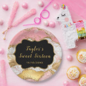 金ゴールドとピンクシークンズアゲイトSweet sixteen ペーパープレート (パーティー)