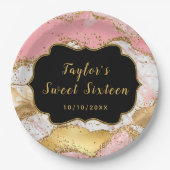金ゴールドとピンクシークンズアゲイトSweet sixteen ペーパープレート (正面)