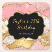 金ゴールドとピンクシークンズアゲート誕生日 スクエアペーパーコースター (正面)