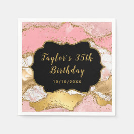 金ゴールドとピンクシークンズアゲート誕生日 スタンダードカクテルナプキン