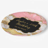 金ゴールドとピンクシークンズアゲート誕生日 ペーパープレート (アングル)