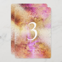 金ゴールドとピンクスカイウォーターの色 |テーブル番号カード 招待状