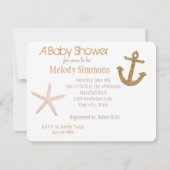 金ゴールドとピンクストライプの航海の赤ちゃんシャワー 招待状 (裏面)