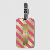 金ゴールドとピンクストライプ色 | DIY背景色 ラゲッジタグ (正面縦)
