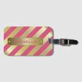 金ゴールドとピンクストライプ色 | DIY背景色 ラゲッジタグ (正面横)