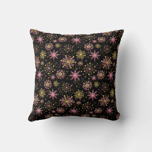 金ゴールドとピンクスノーフレークベビー誕生統計 クッション (裏面)