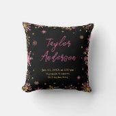 金ゴールドとピンクスノーフレークベビー誕生統計 クッション (正面)