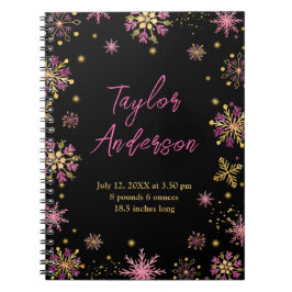 金ゴールドとピンクスノーフレークベビー誕生統計 ノートブック