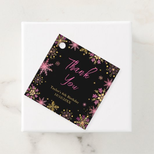 金ゴールドとピンクスノーフレーク誕生日ありがとう フェイバータグ (インサイチュ)