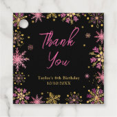 金ゴールドとピンクスノーフレーク誕生日ありがとう フェイバータグ (正面)