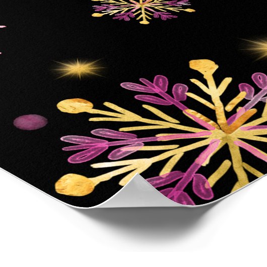 金ゴールドとピンクスノーフレーク誕生日パーティーへようこそ ポスター (角)