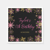 金ゴールドとピンクスノーフレーク誕生日パーティー スタンダードカクテルナプキン (正面)