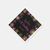 金ゴールドとピンクスノーフレーク誕生日パーティー スタンダードカクテルナプキン (角)
