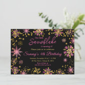 金ゴールドとピンクスノーフレーク誕生日パーティー 招待状 (スタンド正面)
