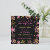 金ゴールドとピンクスノーフレーク誕生日パーティー 招待状 (スタンド正面)