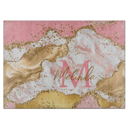 金ゴールドとピンクセクインズアゲート カッティングボード