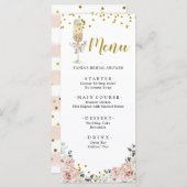 金ゴールドとピンクダスティバラのブライダルシャワーメニュー メニュー (正面/裏面)