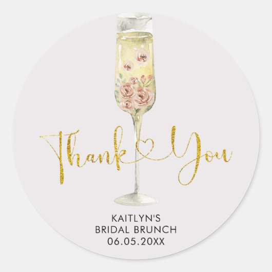 金ゴールドとピンクダスティバラSoiree Thank You Sticker ラウンドシール (正面)