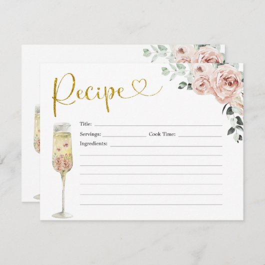 金ゴールドとピンクダスティーバラソーリーレシピカード 招待状 (正面/裏面)