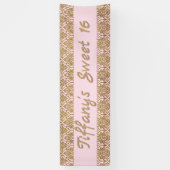 金ゴールドとピンクダマスクお祝いバナー 横断幕 (縦)