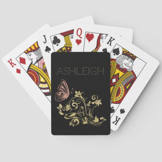 金ゴールドとピンクチョウパーソナライズされた トランプ (裏面)