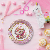 金ゴールドとピンクドラゴンガール誕生日 ペーパープレート (パーティー)