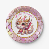 金ゴールドとピンクドラゴンガール誕生日 ペーパープレート (正面)