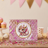 金ゴールドとピンクドラゴンガール誕生日 ラージペーパーバッグ