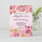 金ゴールドとピンクフローラ水彩第60誕生日 招待状 (スタンド正面)