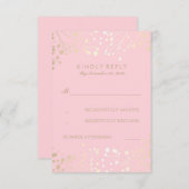 金ゴールドとピンクベビーのブレスウェディングRSVPカード 出欠カード (正面/裏面)