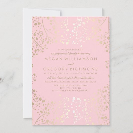 金ゴールドとピンクベビーの息の婚約パーティ 招待状 (正面)