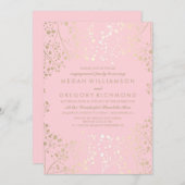 金ゴールドとピンクベビーの息の婚約パーティ 招待状 (正面/裏面)