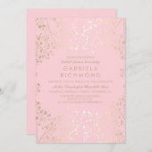 金ゴールドとピンクベビーズブレスブライダルシャワー 招待状 (正面/裏面)