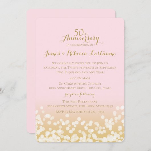 金ゴールドとピンクボヘック50周年記念 招待状 (正面/裏面)