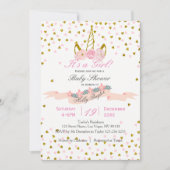 金ゴールドとピンクユニコーンベビーシャワー招待状 招待状 (正面)