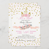 金ゴールドとピンクユニコーンベビーシャワー招待状 招待状 (正面/裏面)