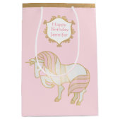 金ゴールドとピンクユニコーン抱き枕 ミディアムペーパーバッグ (正面)